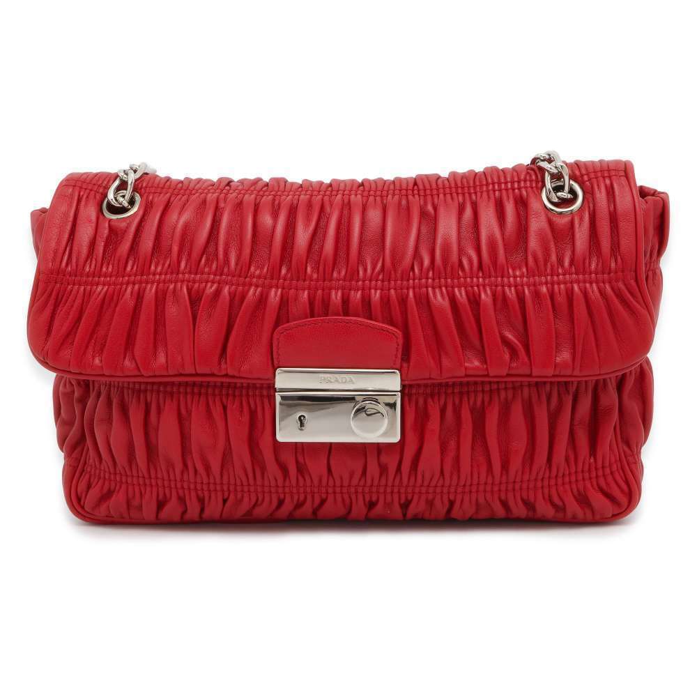 Prada Chain Shoulder Bag Gathered Nappa Leather Shirring